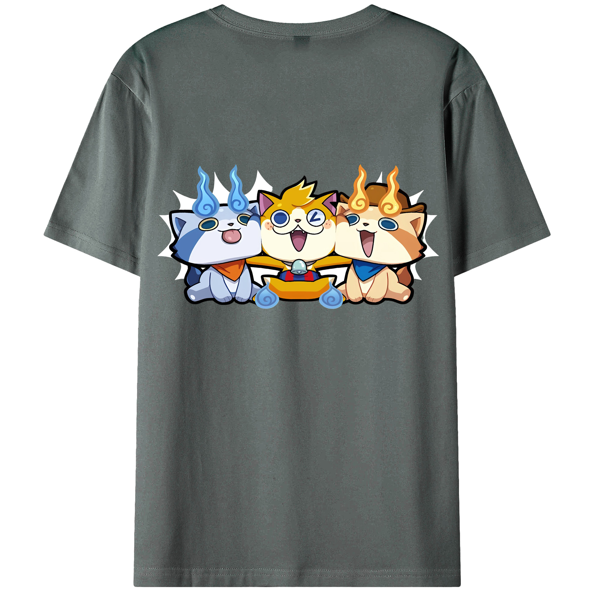 （画像用） 妖怪ウォッチ Yo-kai Watch 綿100％ メンズ半袖Tシャツ（バックプリント） 通気性